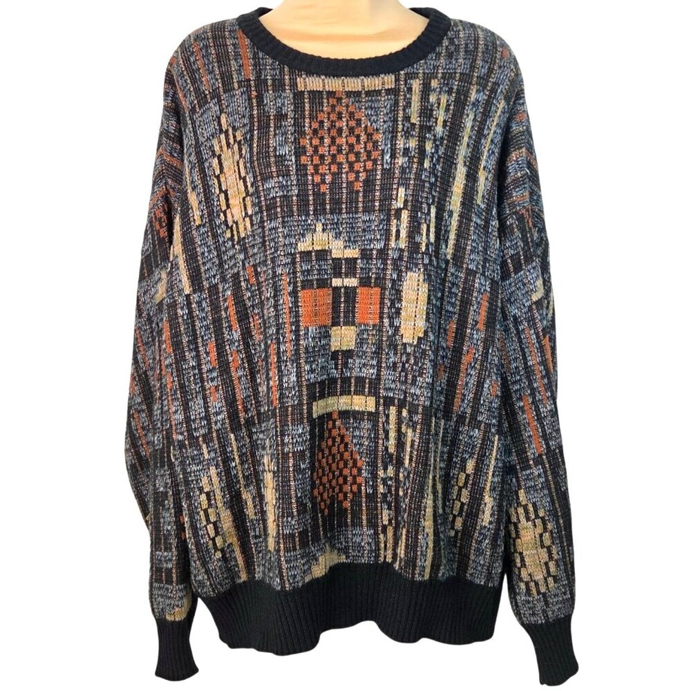 Vintage Sansabelt Designer Collection 1X Abstract Geometric Pattern Sweater Wool